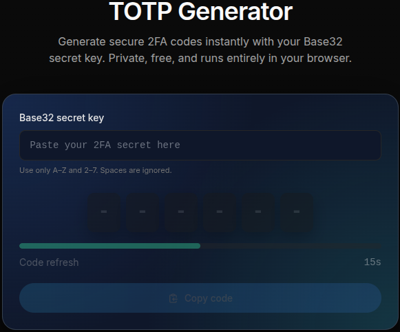 2FA Code Generator - Free & Secure TOTP Generator